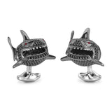 Sterling Silver Black Spinel Shark Cufflinks