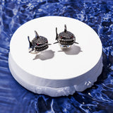 Sterling Silver Black Spinel Shark Cufflinks