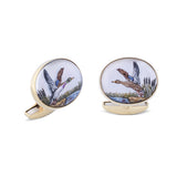 18ct Yellow Gold Hand Painted Rock Crystal Flying Bird Cufflinks