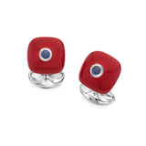 Sterling Silver Red Enamel Cufflinks With Sapphire Centre