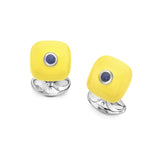 Sterling Silver Yellow Enamel Bouton Cufflinks With Sapphire Centre