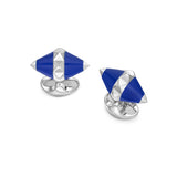 Sterling Silver Blue Enamel Pyramid Detail Cufflinks