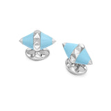 Sterling Silver Denim Blue Enamel Pyramid Detail Cufflinks