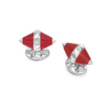 Sterling Silver Red Enamel Pyramid Detail Cufflinks