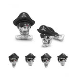 Sterling Silver Pirate Hat Skull Dress Stud Set with Ruby Eyes