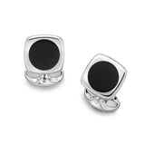 Sterling Silver Cushion Shape Cufflinks With Round Onyx Inlay