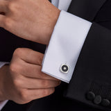 Sterling Silver Cushion Shape Cufflinks With Round Onyx And Diamond Centre