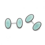 Sterling Silver Blue Oval Vitreous Enamel Vintage Cufflinks