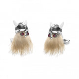 Hairy Viking Skull with Black Helmet and Ruby Eye Cufflinks