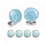 Sterling Silver Pale Blue Haze Enamel Dress Stud Set