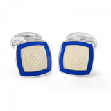 Sterling Silver Clear Enamel Cufflinks with Royal Blue Border