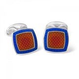 Sterling Silver Orange Enamel Cufflinks with Royal Blue Border