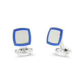 Sterling Silver Clear Enamel Cufflinks With Sky Blue Border