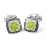 Sterling Silver Fancy Green Star Enamel Cufflinks