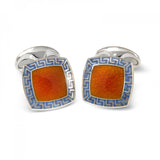 Sterling Silver Orange Enamel Cufflinks with Purple Patterened Border