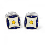 Sterling Silver Navy Blue & Yellow Pattern Enamel Cufflinks