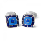 Sterling Silver Blue Enamel Cufflinks with Spot Border