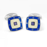 Sterling Silver Clear Enamel Cufflinks With Blue Spot Border