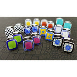 Sterling Silver Clear Enamel Cufflinks With Blue Spot Border