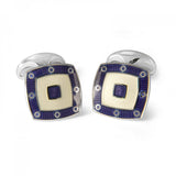 Sterling Silver Clear Enamel Cufflinks with Purple Spot Border