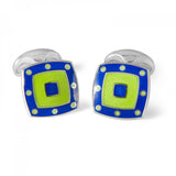 Sterling Silver Green Enamel Cufflinks with Blue Spot Border