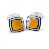 Sterling Silver Yellow Enamel Cufflinks with Striped Border