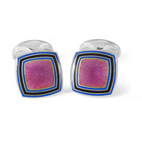 Sterling Silver Pink Enamel Cufflinks With Striped Border