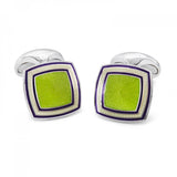 Sterling Silver Green Enamel Cufflinks with Striped Border