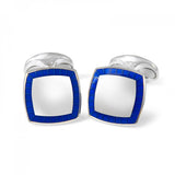 Sterling Silver Cufflinks With Blue Enamel Border