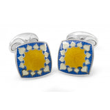 Sterling Silver Fancy Enamel Cufflinks in Yellow and Blue