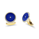 9ct Yellow Gold Round Cufflinks With Royal Blue Enamel & Diamond Centre