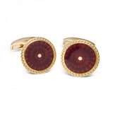 18ct Yellow Gold Round Cufflinks with Red Enamel & Diamond Centre