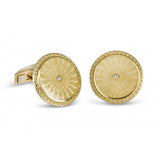 18ct Yellow Gold Round Cufflinks with Clear Enamel & Diamond Centre