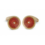 18ct Yellow Gold Round Cufflinks with Orange Enamel & Diamond Centre