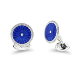 Sterling Silver Round Blue Enamel Cufflinks With Detailed Border