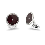 Sterling Silver Round Red Enamel Cufflinks With Detailed Border