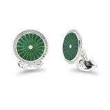 Sterling Silver Round Forest Green Enamel Cufflinks With Detailed Border