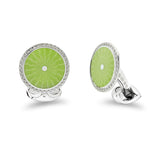 Sterling Silver Round Lime Green Enamel Cufflinks With Detailed Border