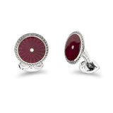 Sterling Silver Round Magenta Enamel Cufflinks With Detailed Border