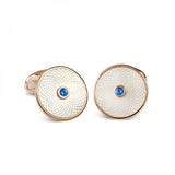 Sterling Silver White Mother-of-Pearl Cufflinks with a Blue Sapphire Gemstone