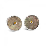 Sterling Silver Grey Mother-of-Pearl Cufflinks with a Yellow Sapphire Gemstone