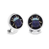 Sterling Silver Embroidered Light And Dark Blue Bug Cufflinks