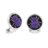 Sterling Silver Embroidered Light And Dark Purple Bug Cufflinks