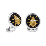 Sterling Silver Embroidered Gold Bug Cufflinks