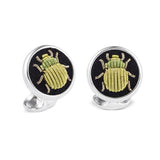 Sterling Silver Embroidered Green Bug Cufflinks