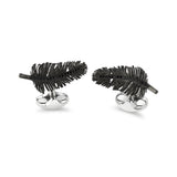 Sterling Silver Oxidised Feather Cufflinks With Black Spinel