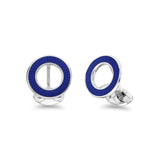 Sterling Silver Vitreous Enamel Faceted Cufflinks - Blue Cufflinks