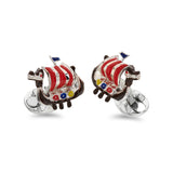 Sterling Silver Enamel Viking Boat Cufflinks