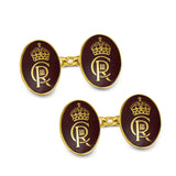 18ct Yellow Gold Oval Chain Link Coronation Cufflinks - Red Cufflinks