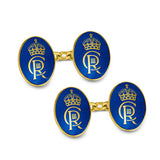 18ct Yellow Gold Oval Chain Link Coronation Cufflinks - Blue Cufflinks